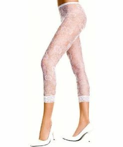Music Legs Floral Lace Trip Leggings - White - O/S