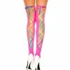 Music Legs Rainbow Ribbon Lacing Neon Pink Opaque Stocking Thigh Hi - O/S Lingerie