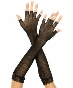 Music Legs Lingerie Fingerless Fishnet Arm Warmers W/ Lace - Black - O/S