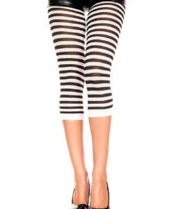 Music Legs Opaque Stripe Leggings - Black/White - O/S Lingerie