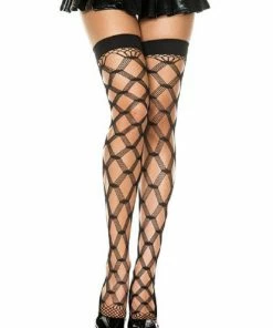 Music Legs Enforced Toe Multi Fence Net Thigh Hi - Black - O/S Lingerie