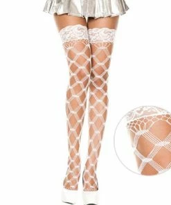 Music Legs Lingerie Spandex Fence Net Lace-Top Thigh Highs