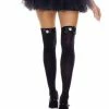 Music Legs Opaque Thigh Hi & Cameo On Satin Bow - Black - O/S