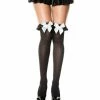Music Legs Opaque Thigh Hi Satin Ribbon Ruffle Trim - Black/White - O/S Lingerie