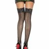Music Legs Lingerie Spandex Backseam Lace Top Fishnet Thigh Highs