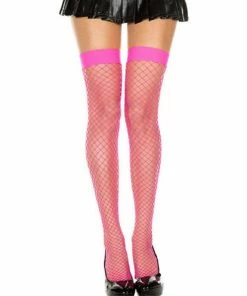 Music Legs Spandex Hot Pink Diamond Net Thigh Highs