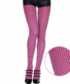 Music Legs Lingerie Opaque Checker Tights - Pink/Black - O/S