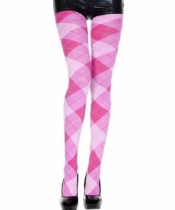 Music Legs Lingerie Opaque Big Argyle Pattern Pantyhose - Pink/Fuschia - O/S