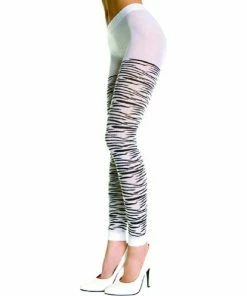 Music Legs Opaque Footless Zebra Design Panthose - Black/White - O/S